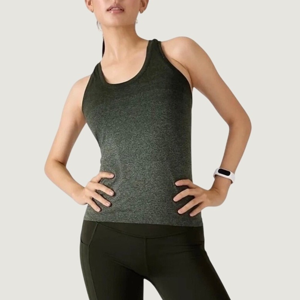 Athleta Momentum Seamless Racerback Tank Top L Dark Green Ombre Activewear